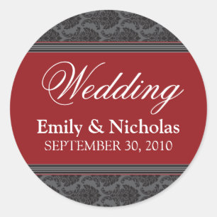 Adesivo Redondo Vintage Damask Cranberry Casamento