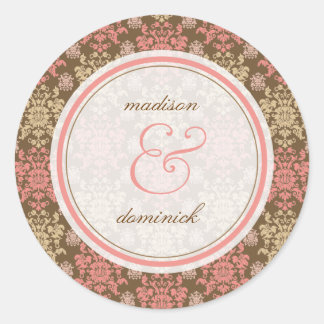 Adesivo Redondo Vintage Damask Pink Lace Elegant Wedker Vintage
