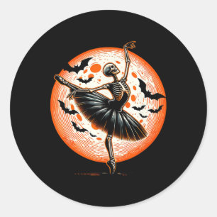 Adesivo Redondo Vintage Dançando Esqueleto Balé Dança Halloween Wo