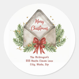Adesivo Redondo Vintage de endereço de retorno de Natal