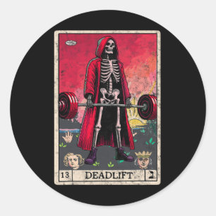 Adesivo Redondo Vintage Deadlifo Skeleton Halloween Gym Piada Weig