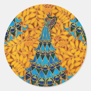 Adesivo Redondo Vintage Decorative Art Nouveau Peacocks and Tree