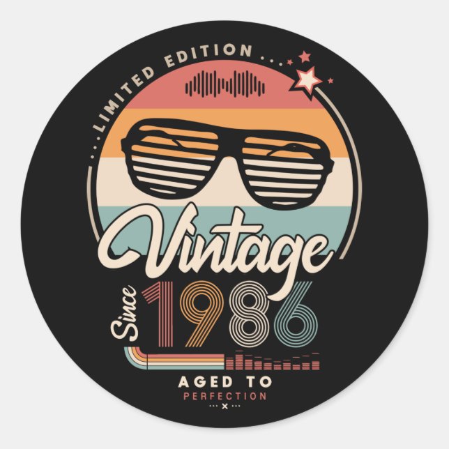 Adesivo Redondo Vintage desde 1986 (Frente)