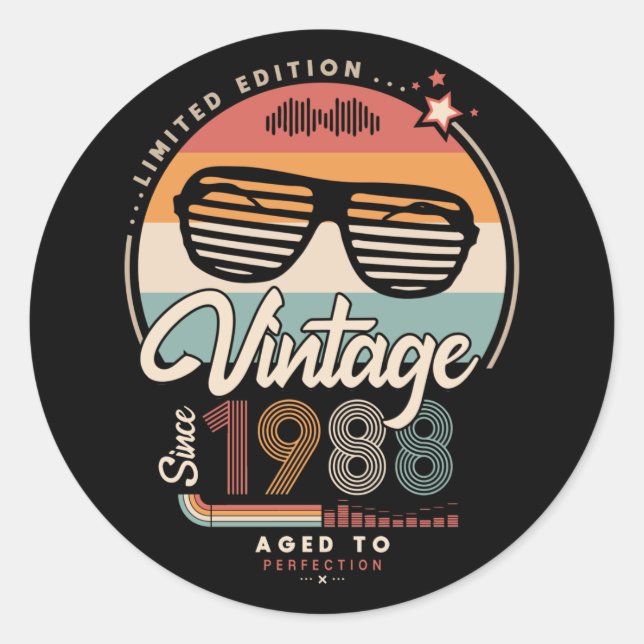 Adesivo Redondo Vintage desde 1988 (Frente)