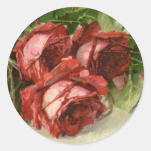 Adesivo Redondo Vintage Dia de os namorados Love, Crimson Rosa ver
