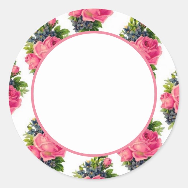 Adesivo Redondo Vintage do padrão de rosas rosa (Frente)