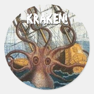 Adesivo Redondo Vintage do polvo de Kraken Steampunk