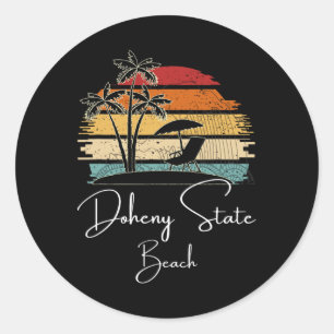 Adesivo Redondo Vintage Doheny State Beach Lover Palm Trees Primav