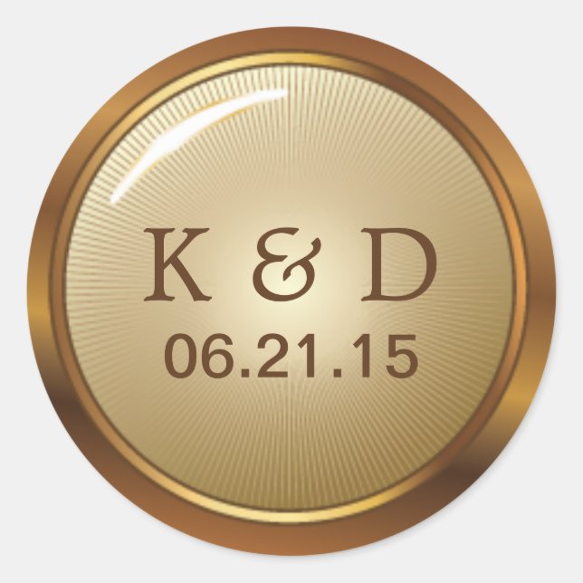 Adesivo Redondo Vintage Dourada Casamento Metálico (Frente)