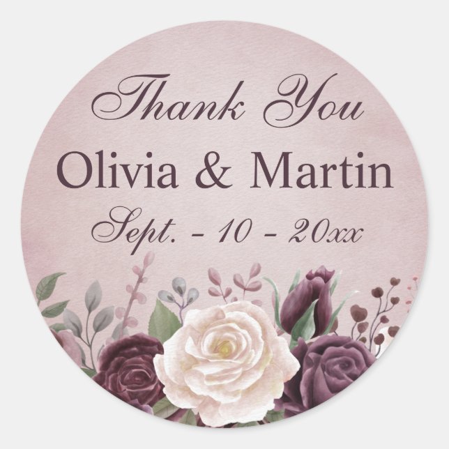 Adesivo Redondo Vintage Dusty Rose Bouquet (Frente)