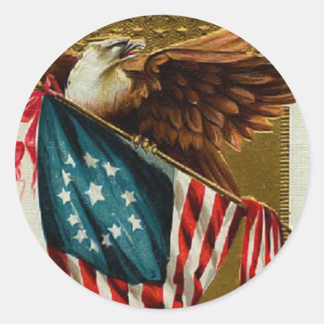 Adesivo Redondo Vintage Eagle e Flag Sticker (Frente)