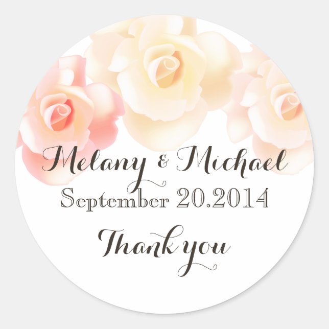 Adesivo Redondo Vintage elegante rosas românticas obrigado você (Frente)