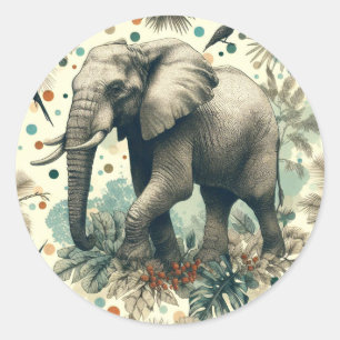 Adesivo Redondo Vintage Elephant Jungle Painting