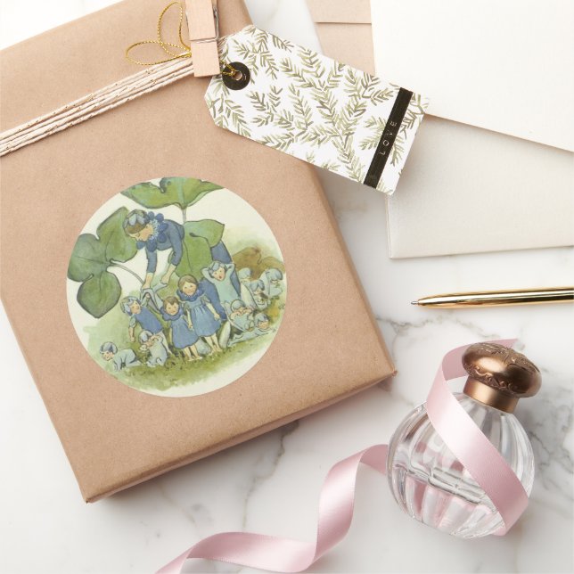 Adesivo Redondo Vintage Elsa Beskow Flor Fairy (Presentear)