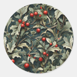 Adesivo Redondo Vintage English Holly berry botanical