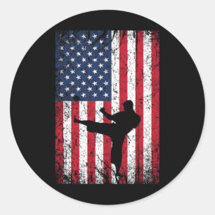 Adesivo Redondo Vintage Estados Unidos Bandeira Americana Karate 4