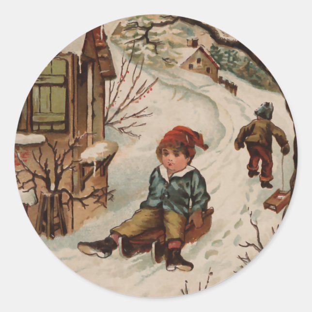 Adesivo Redondo Vintage estilo cena de Natal (Frente)