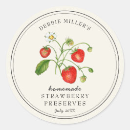Adesivo Redondo Vintage estilo Morango em pote de Geléia branco-de