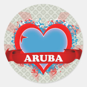 Adesivo Redondo Vintage eu amo Aruba
