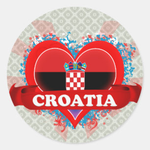 Adesivo Redondo Vintage eu amo Croatia