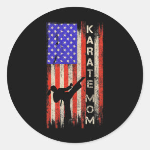 Adesivo Redondo Vintage EUA Flag Karate Mãe Karateka Silh