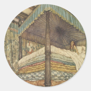 Adesivo Redondo Vintage Fairy Tale, Princess and Pea, Edmund Dulac