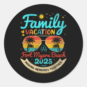 Adesivo Redondo Vintage Family Vacation Fort Myers Beach 2025 Flor