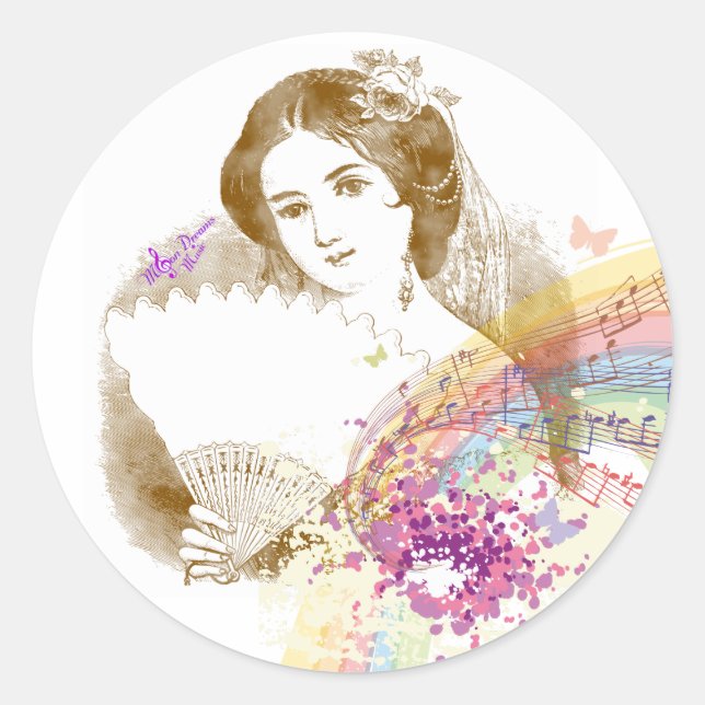 Adesivo Redondo Vintage Fan Lady Classic Round Stickers (Frente)