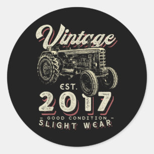 Adesivo Redondo Vintage Farmer Trator Estabelecido Em 2017, 5 Birt