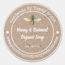 Adesivo Redondo Vintage Faux Kraft Paper |Etiqueta de sabão artesa