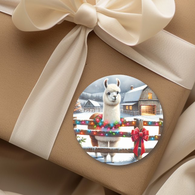 Adesivo Redondo Vintage Fazenda e Fofo Llama Natal (Criador carregado)