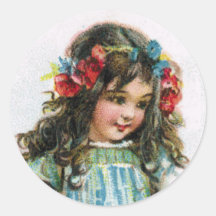 Vintage Fazenda Girl Vestindo Flores Sticker