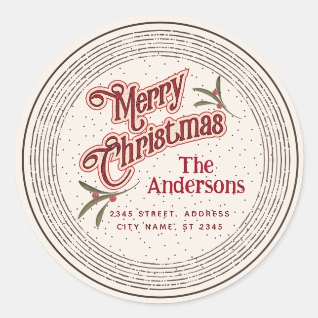 Adesivo Redondo Vintage Felry Christmas botânico holly (Frente)