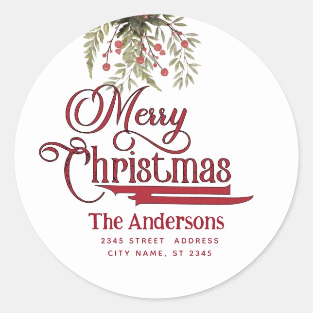 Adesivo Redondo Vintage Felry Christmas botânico holly (Frente)