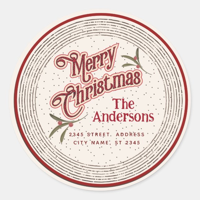 Adesivo Redondo Vintage Felry Christmas botânico holly (Frente)