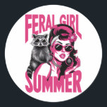 Adesivo Redondo Vintage Feral Girl Summer Ogambm Funny Raccoon<br><div class="desc">Vintage Feral Girl Summer Ogambm Funny Raccoon</div>