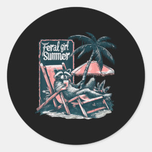 Adesivo Redondo Vintage Feral Girl Summer Ogambm Funny Raccoon Gi