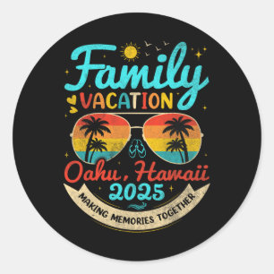 Adesivo Redondo Vintage Férias Familiares Oahu