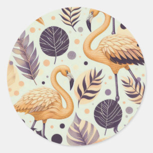 Adesivo Redondo Vintage Flamingo Seamless