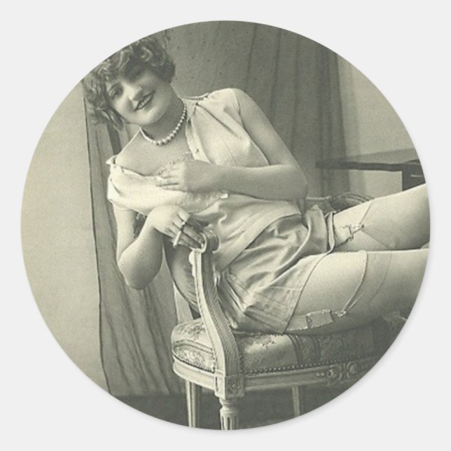 Adesivo Redondo Vintage Flirty Pin-Up Girl Stickers (Frente)