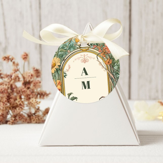 Adesivo Redondo Vintage Floral Art Nouveau Wedding (Criador carregado)