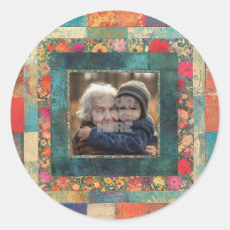 Adesivo Redondo Vintage Floral Border Frame Para Suas Fotos