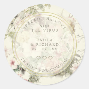 Adesivo Redondo Vintage Floral Botânica Pandemia Casamento Gel M