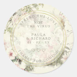 Adesivo Redondo Vintage Floral Botânica Pandemia Casamento Gel Mão