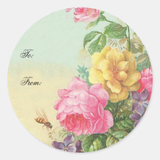 Adesivo Redondo Vintage Floral do Sticker