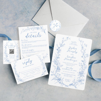 Adesivo Redondo Vintage Floral Dusty Blue Elegant Weding Favor