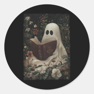 Adesivo Redondo Vintage Floral Ghost Reading Book Halloween Costum