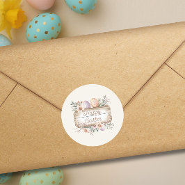 Adesivo Redondo Vintage Floral Happy Easter 