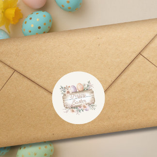 Adesivo Redondo Vintage Floral Happy Easter 