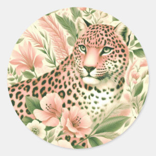Adesivo Redondo Vintage Floral Jungle Lepard